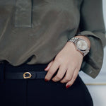 OLEADA NYC Apparel and Accessories > Women > Small Leather Goods > Leather Belt Color_Black Sunrise Reversible Belt