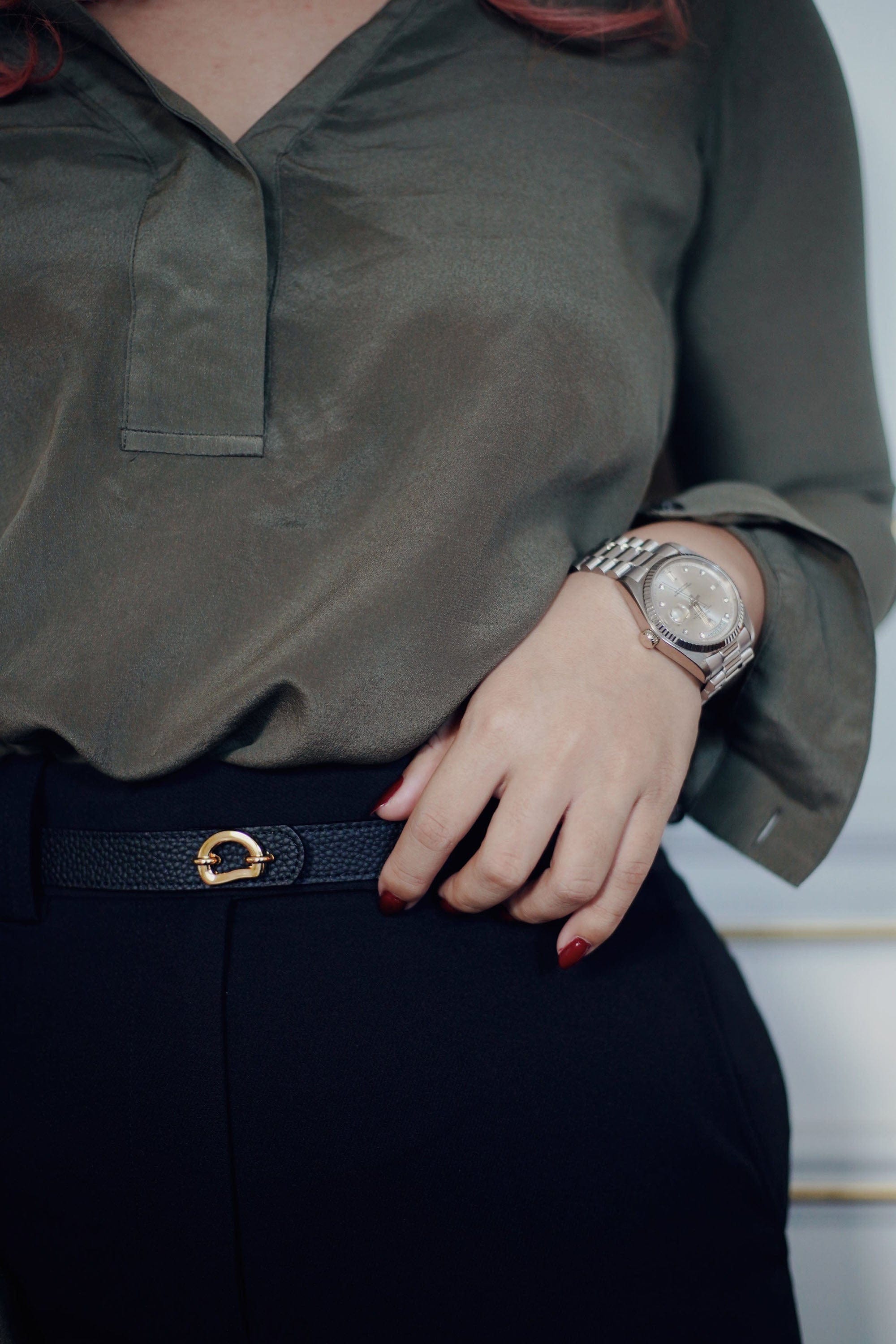 OLEADA NYC Apparel and Accessories > Women > Small Leather Goods > Leather Belt Color_Black Sunrise Reversible Belt