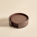 OLEADA NYC Apparel and Accessories > Women > Small Leather Goods > Leather Cardholder Color_Chocolate Sip N Stay Coasters (Set of 4)