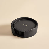 OLEADA NYC Apparel and Accessories > Women > Small Leather Goods > Leather Cardholder Color_Onyx Sip N Stay Coasters (Set of 4)