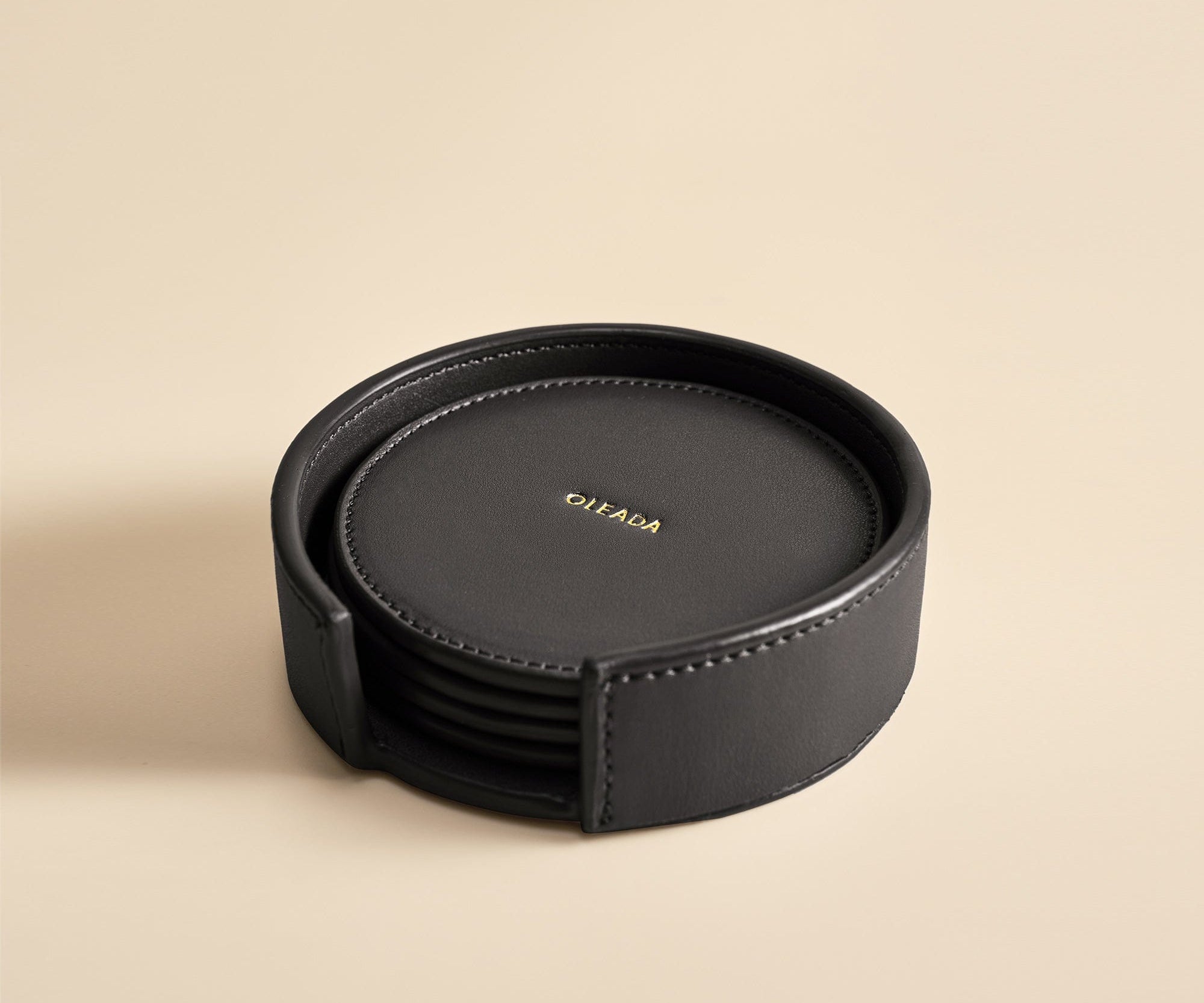 OLEADA NYC Apparel and Accessories > Women > Small Leather Goods > Leather Cardholder Color_Onyx Sip N Stay Coasters (Set of 4)