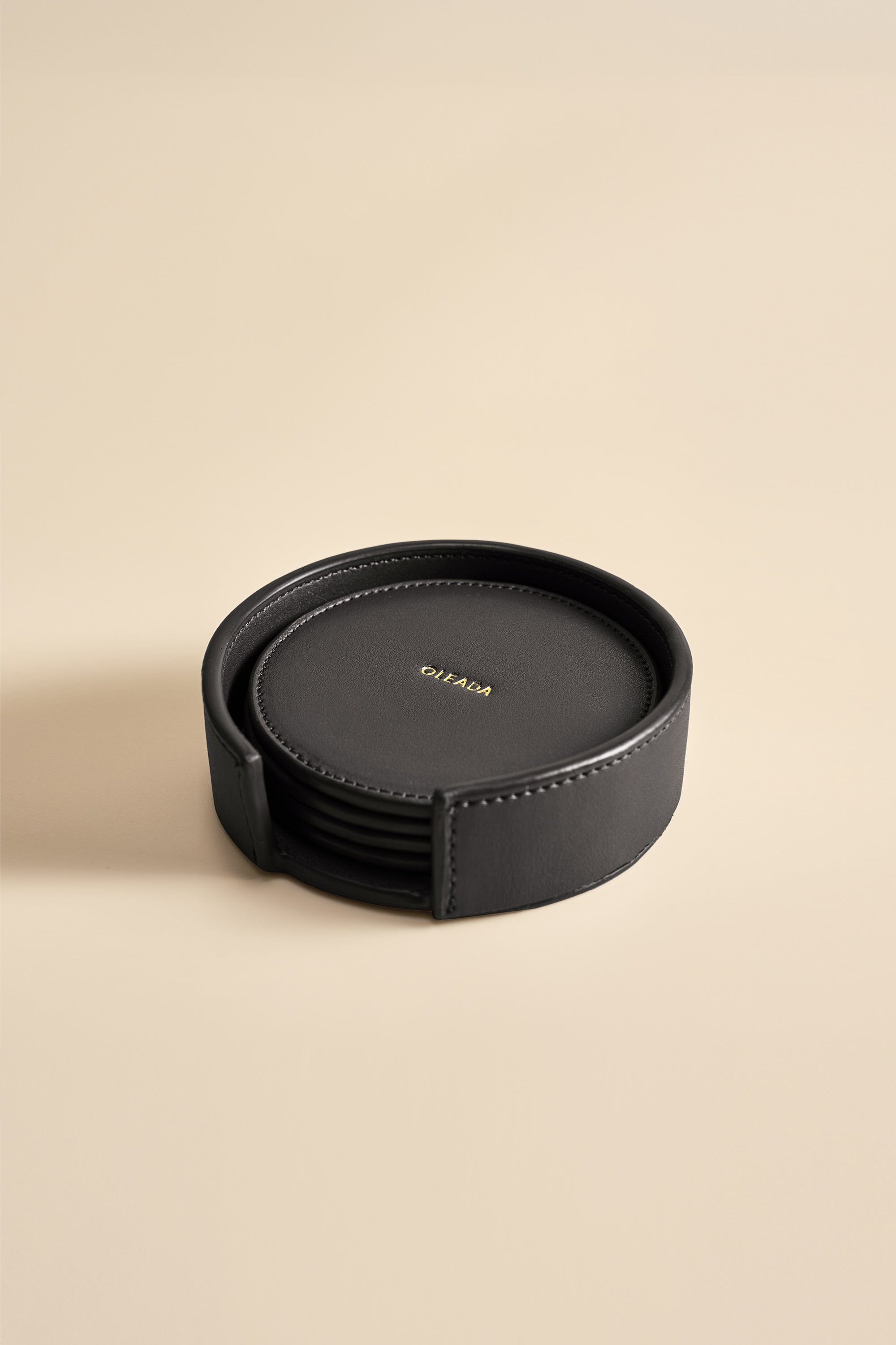 OLEADA NYC Apparel and Accessories > Women > Small Leather Goods > Leather Cardholder Color_Onyx Sip N Stay Coasters (Set of 4)