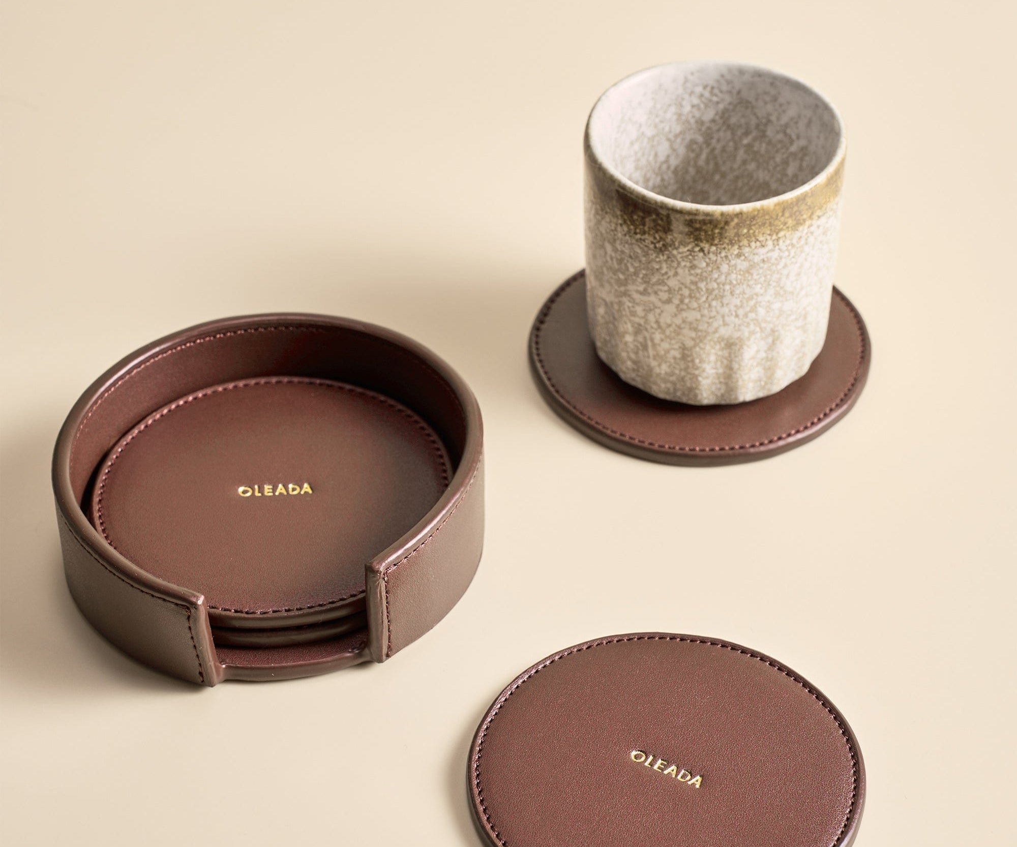 OLEADA NYC Apparel and Accessories > Women > Small Leather Goods > Leather Cardholder Sip N Stay Coasters (Set of 4)