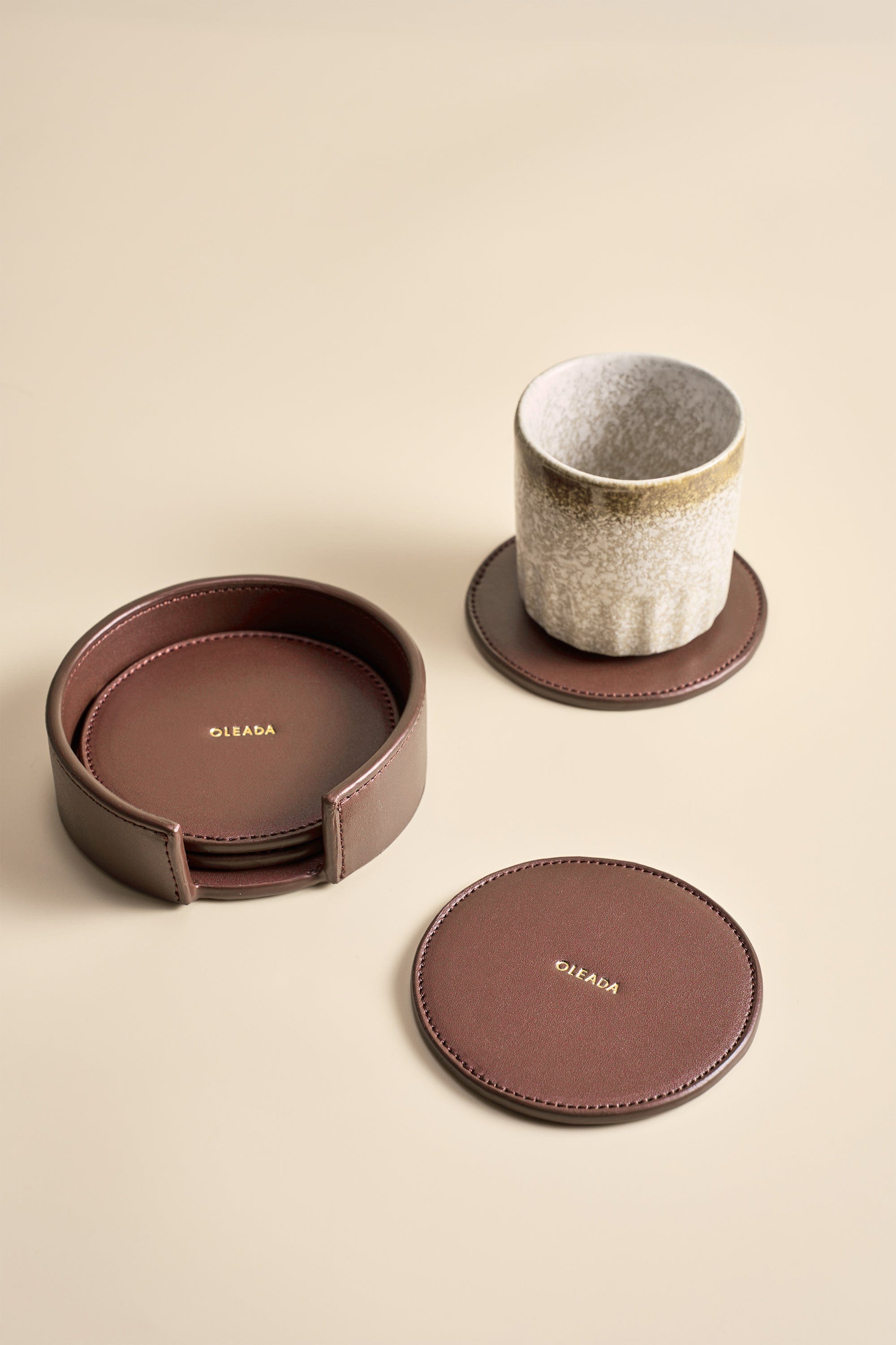 OLEADA NYC Apparel and Accessories > Women > Small Leather Goods > Leather Cardholder Sip N Stay Coasters (Set of 4)