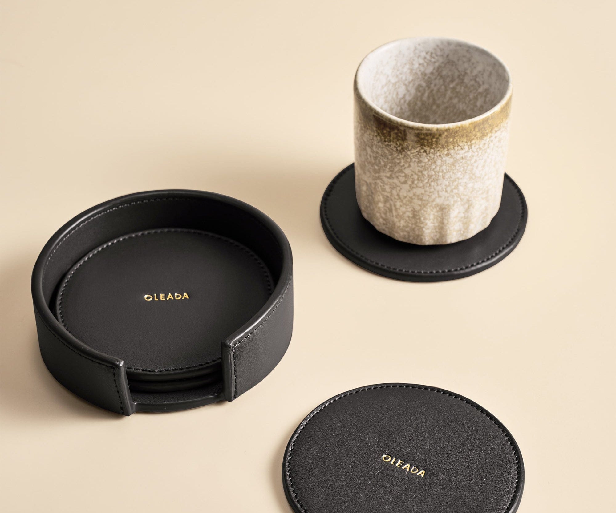 OLEADA NYC Apparel and Accessories > Women > Small Leather Goods > Leather Cardholder Sip N Stay Coasters (Set of 4)