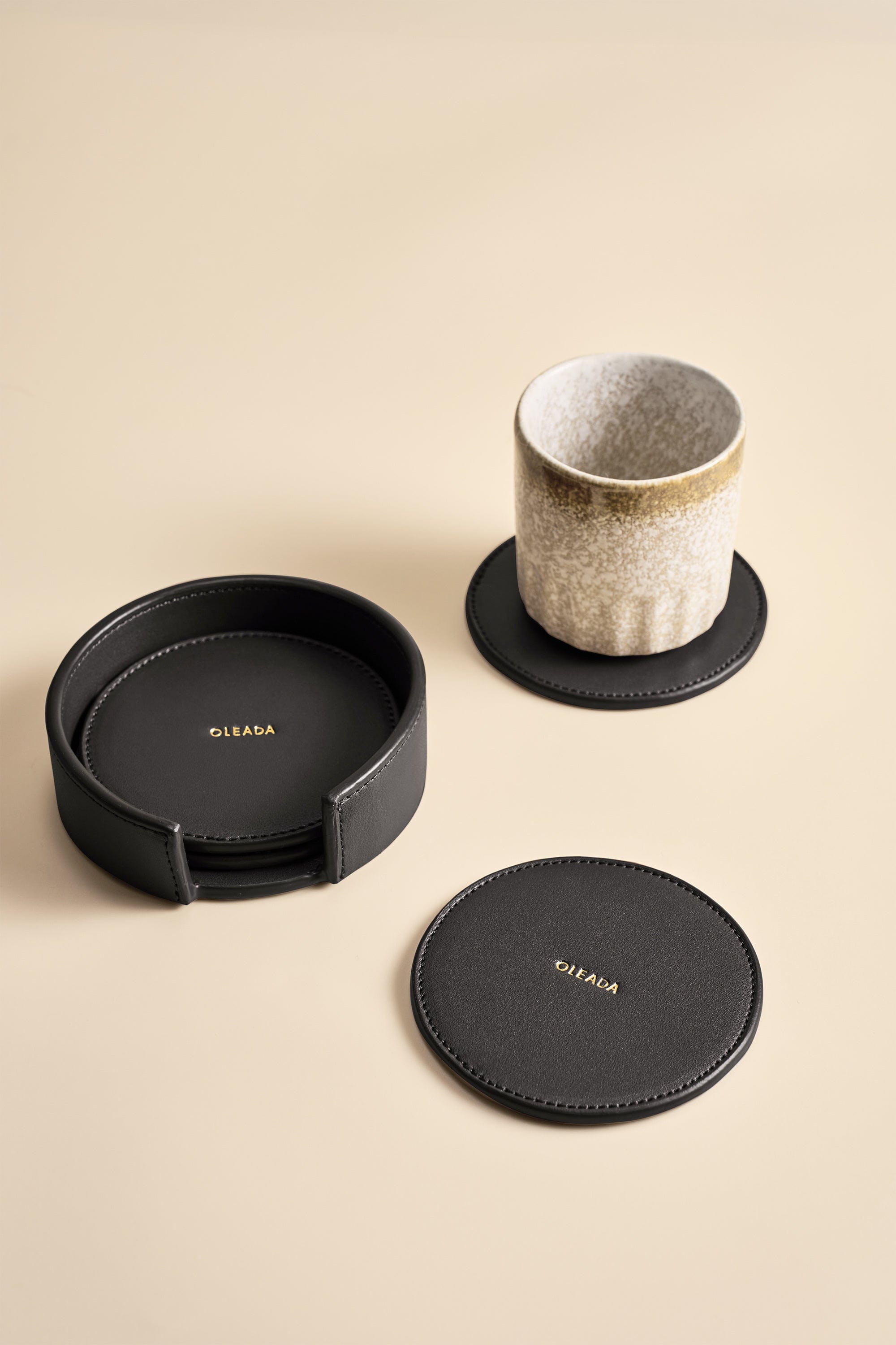 OLEADA NYC Apparel and Accessories > Women > Small Leather Goods > Leather Cardholder Sip N Stay Coasters (Set of 4)