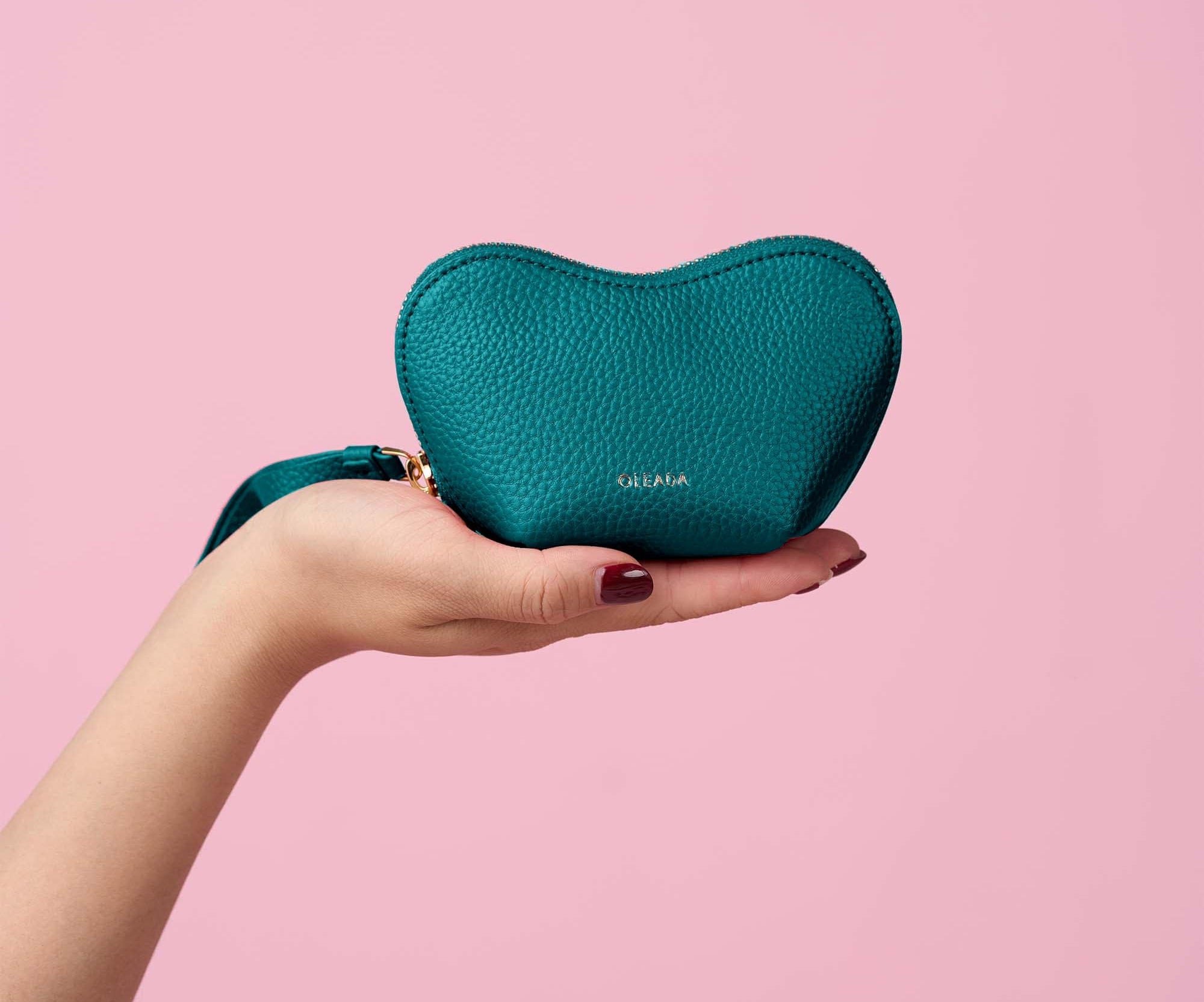 OLEADA NYC Apparel and Accessories > Women > Small Leather Goods > Leather Case Color_Cedar Mini Le Coeur Pouch