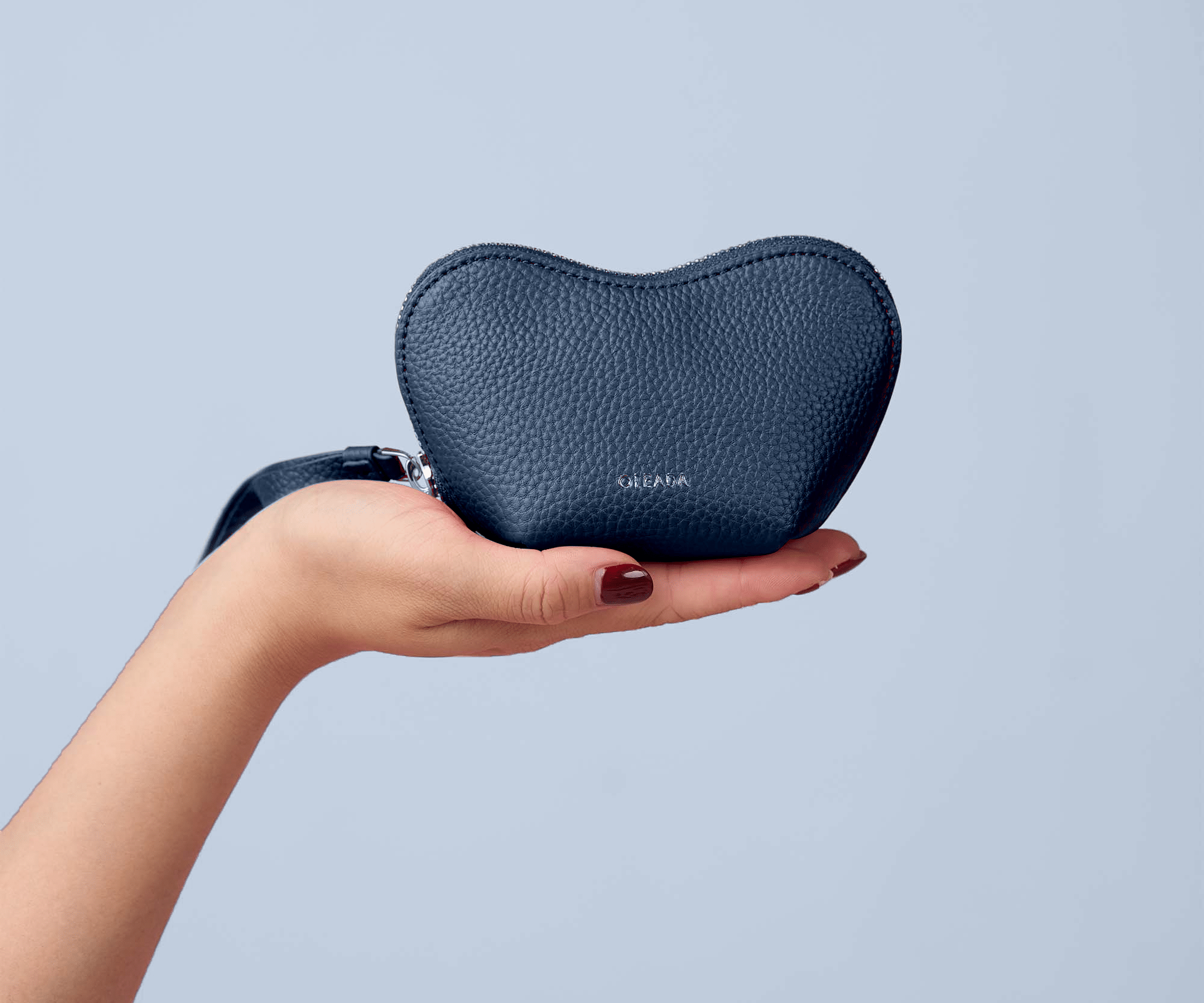 OLEADA NYC Apparel and Accessories > Women > Small Leather Goods > Leather Case Color_Indigo Mini Le Coeur Pouch