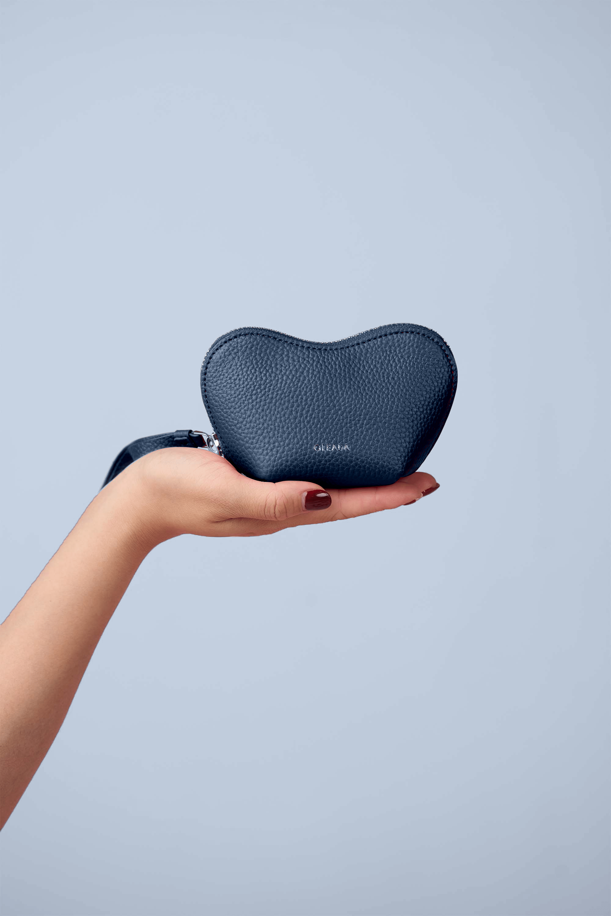 OLEADA NYC Apparel and Accessories > Women > Small Leather Goods > Leather Case Color_Indigo Mini Le Coeur Pouch