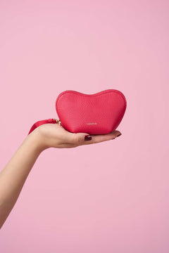 OLEADA NYC Apparel and Accessories > Women > Small Leather Goods > Leather Case Color_Poppy Mini Le Coeur Pouch