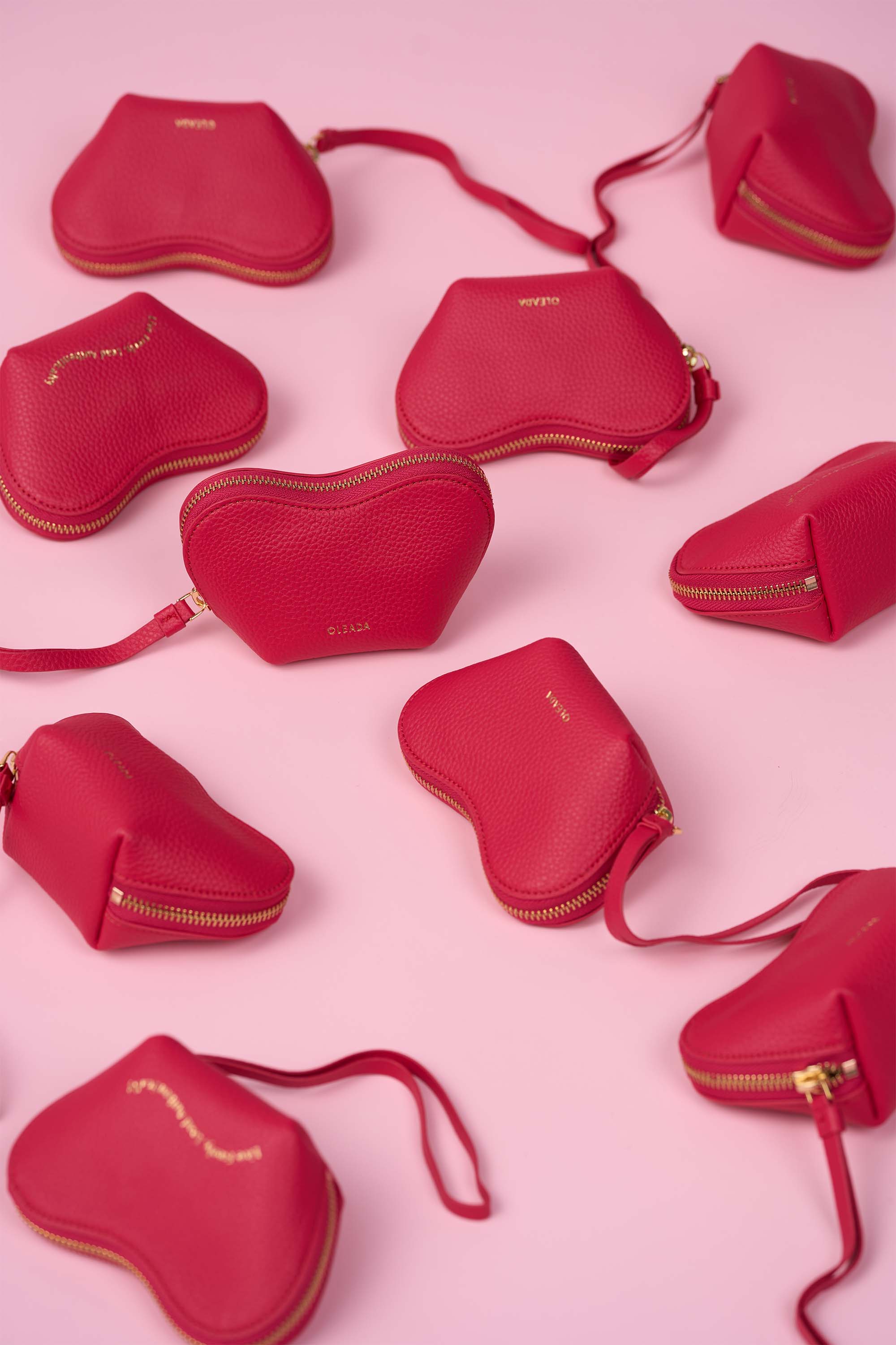 OLEADA NYC Apparel and Accessories > Women > Small Leather Goods > Leather Case Color_Poppy Mini Le Coeur Pouch