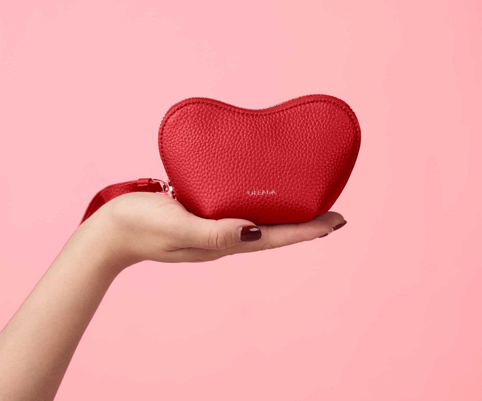 OLEADA NYC Apparel and Accessories > Women > Small Leather Goods > Leather Case Color_Scarlet Mini Le Coeur Pouch