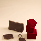 OLEADA NYC Apparel and Accessories > Women > Small Leather Goods > Leather Glasses Case Color_Cocoa Wavy Case
