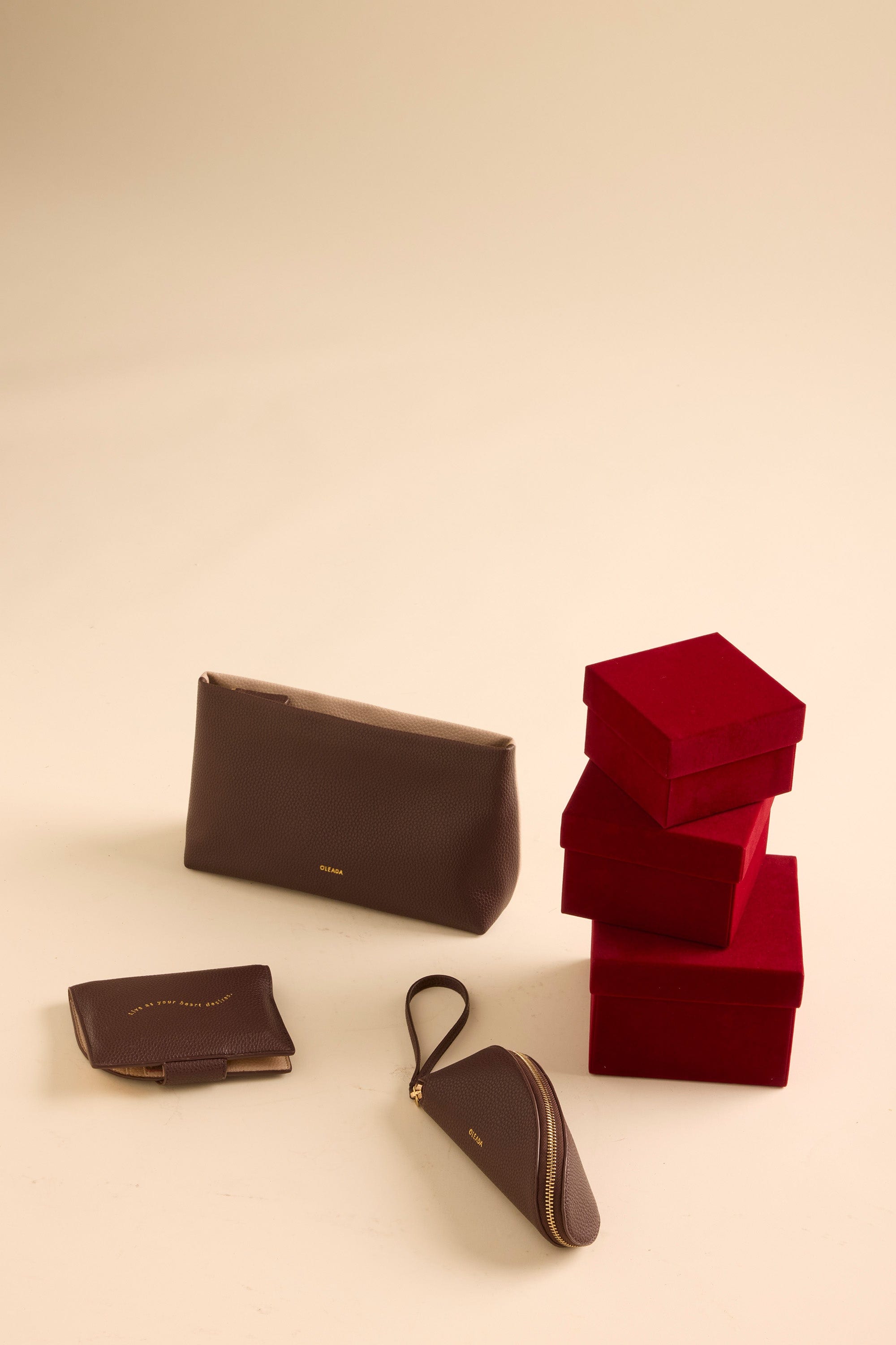 OLEADA NYC Apparel and Accessories > Women > Small Leather Goods > Leather Glasses Case Color_Cocoa Wavy Case