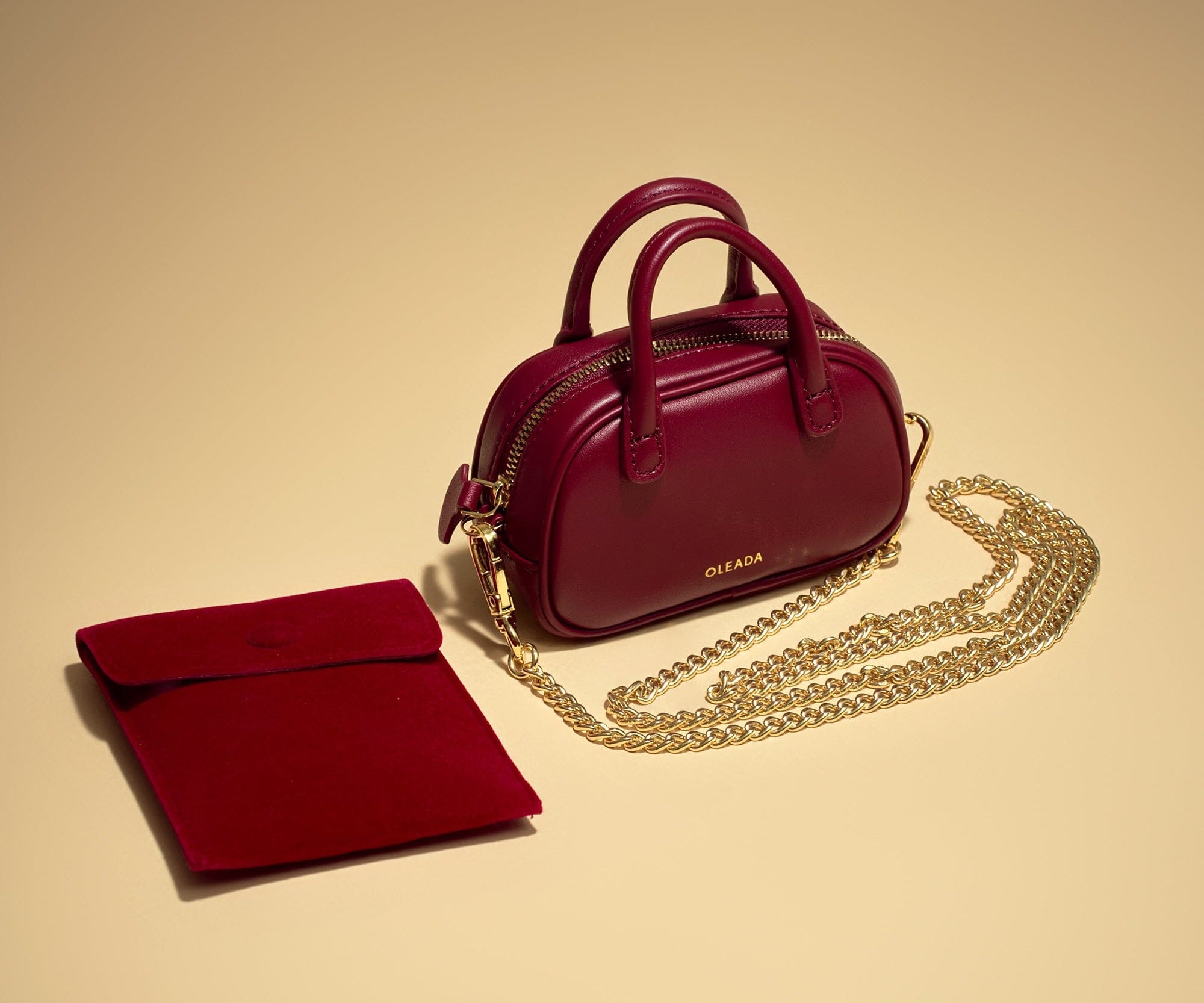 OLEADA NYC Apparel and Accessories > Women > Small Leather Goods > Leather Strap Color_Gold Chain Bag Strap