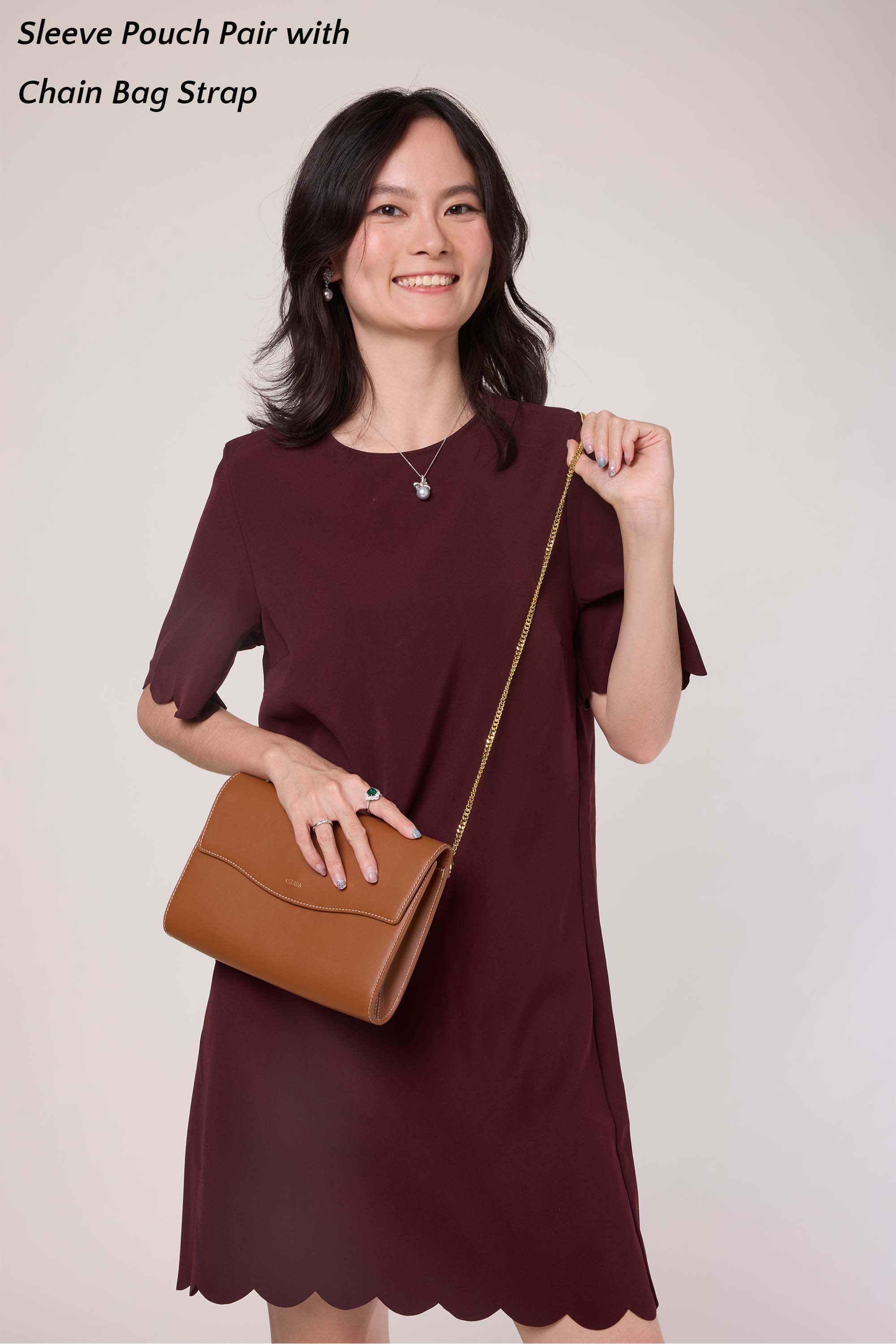 OLEADA NYC Apparel and Accessories > Women > Small Leather Goods > Leather Strap Color_Gold Chain Bag Strap