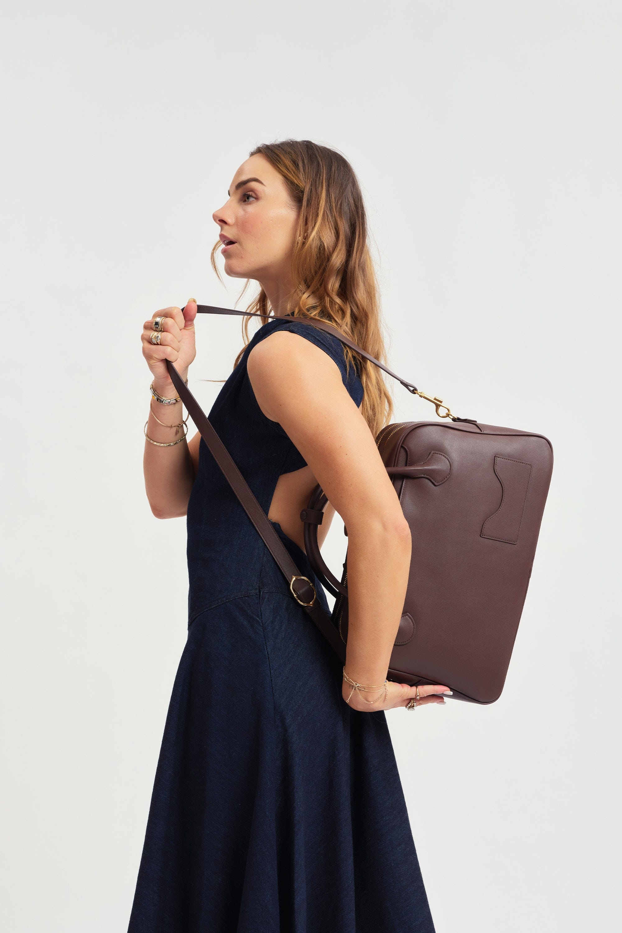 OLEADA NYC Backpack> Leather Backpack For Women > Handbag > Convertible To Shoulder Bag > Fits 14" laptop> Marina Carryall