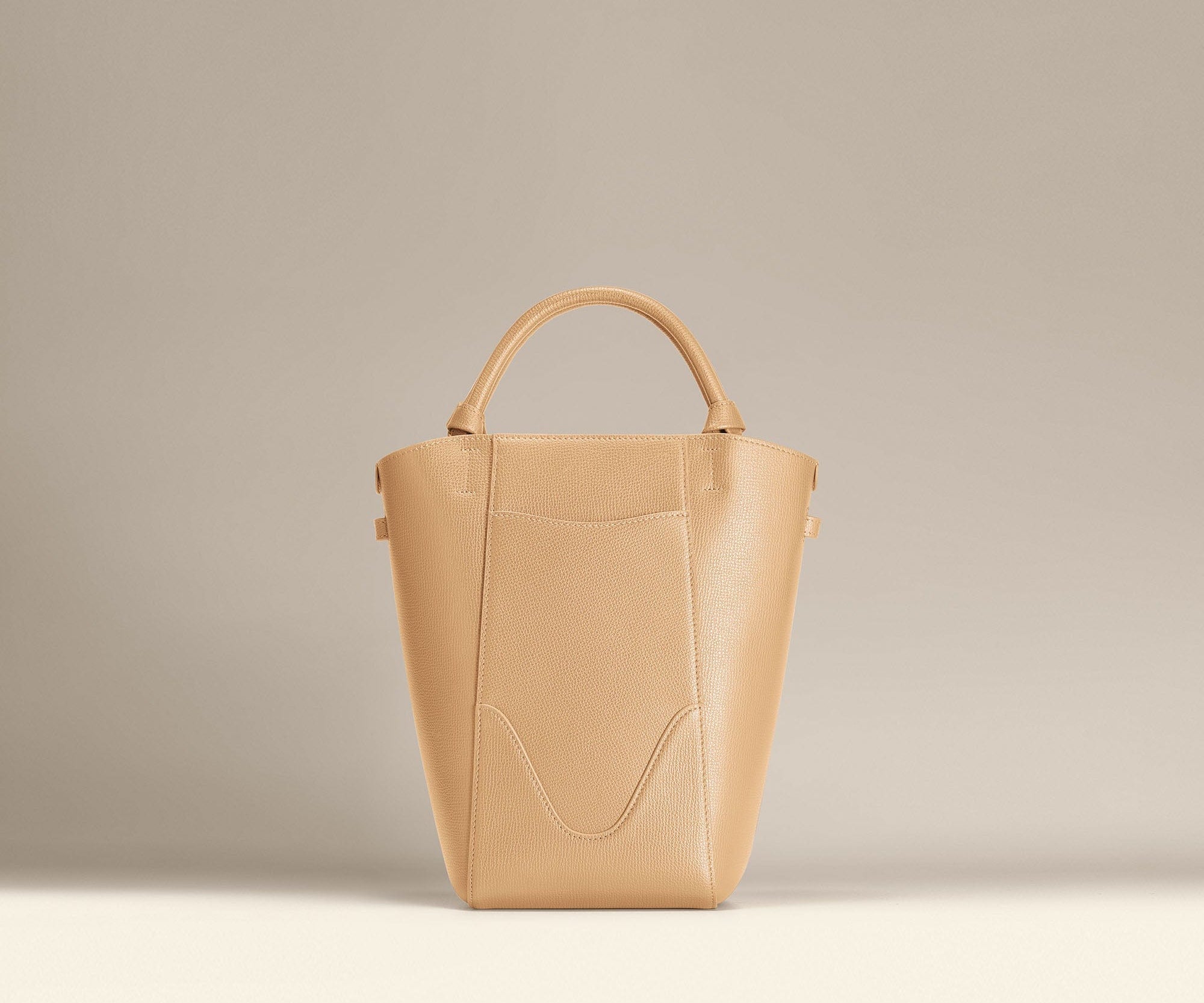 OLEADA NYC Bucket Bag > Leather Tote Bag For Women > Compact Capacity Handbag > Convertible To Shoulder Bag > Tablet-friendly work bag Color_Champagne Mini Marina Bucket