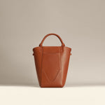 OLEADA NYC Bucket Bag > Leather Tote Bag For Women > Compact Capacity Handbag > Convertible To Shoulder Bag > Tablet-friendly work bag Color_Chestnut Mini Marina Bucket