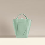 OLEADA NYC Bucket Bag > Leather Tote Bag For Women > Compact Capacity Handbag > Convertible To Shoulder Bag > Tablet-friendly work bag Color_Mint Mini Marina Bucket