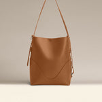 OLEADA NYC Bucket Bag > Leather Tote Bag For Women > Large Capacity Handbag > Convertible To Shoulder Bag > stylish 14 inch laptop bag Color_Cognac Marina Soft Bucket