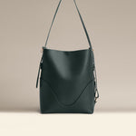 OLEADA NYC Bucket Bag > Leather Tote Bag For Women > Large Capacity Handbag > Convertible To Shoulder Bag > stylish 14 inch laptop bag Color_Forest Marina Soft Bucket