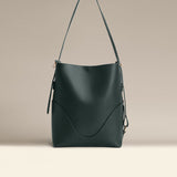 OLEADA NYC Bucket Bag > Leather Tote Bag For Women > Large Capacity Handbag > Convertible To Shoulder Bag > stylish 14 inch laptop bag Color_Forest Marina Soft Bucket