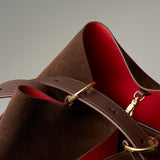 OLEADA NYC Bucket Bag > Leather Tote Bag For Women > Large Capacity Handbag > Convertible To Shoulder Bag > stylish 14 inch laptop bag Color_Mocha Marina Soft Bucket