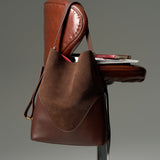 OLEADA NYC Bucket Bag > Leather Tote Bag For Women > Large Capacity Handbag > Convertible To Shoulder Bag > stylish 14 inch laptop bag Color_Mocha Marina Soft Bucket