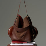 OLEADA NYC Bucket Bag > Leather Tote Bag For Women > Large Capacity Handbag > Convertible To Shoulder Bag > stylish 14 inch laptop bag Color_Mocha Marina Soft Bucket