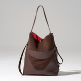 OLEADA NYC Bucket Bag > Leather Tote Bag For Women > Large Capacity Handbag > Convertible To Shoulder Bag > stylish 14 inch laptop bag Color_Mocha Marina Soft Bucket