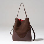 OLEADA NYC Bucket Bag > Leather Tote Bag For Women > Large Capacity Handbag > Convertible To Shoulder Bag > stylish 14 inch laptop bag Color_Mocha Marina Soft Bucket