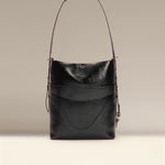 OLEADA NYC Bucket Bag > Leather Tote Bag For Women > Large Capacity Handbag > Convertible To Shoulder Bag > stylish 14 inch laptop bag Color_Obsidian Marina Soft Bucket