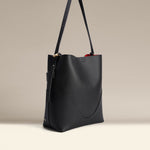 OLEADA NYC Bucket Bag > Leather Tote Bag For Women > Large Capacity Handbag > Convertible To Shoulder Bag > stylish 14 inch laptop bag Color_Onyx Marina Soft Bucket Leather