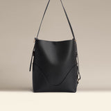 OLEADA NYC Bucket Bag > Leather Tote Bag For Women > Large Capacity Handbag > Convertible To Shoulder Bag > stylish 14 inch laptop bag Color_Onyx Marina Soft Bucket Leather