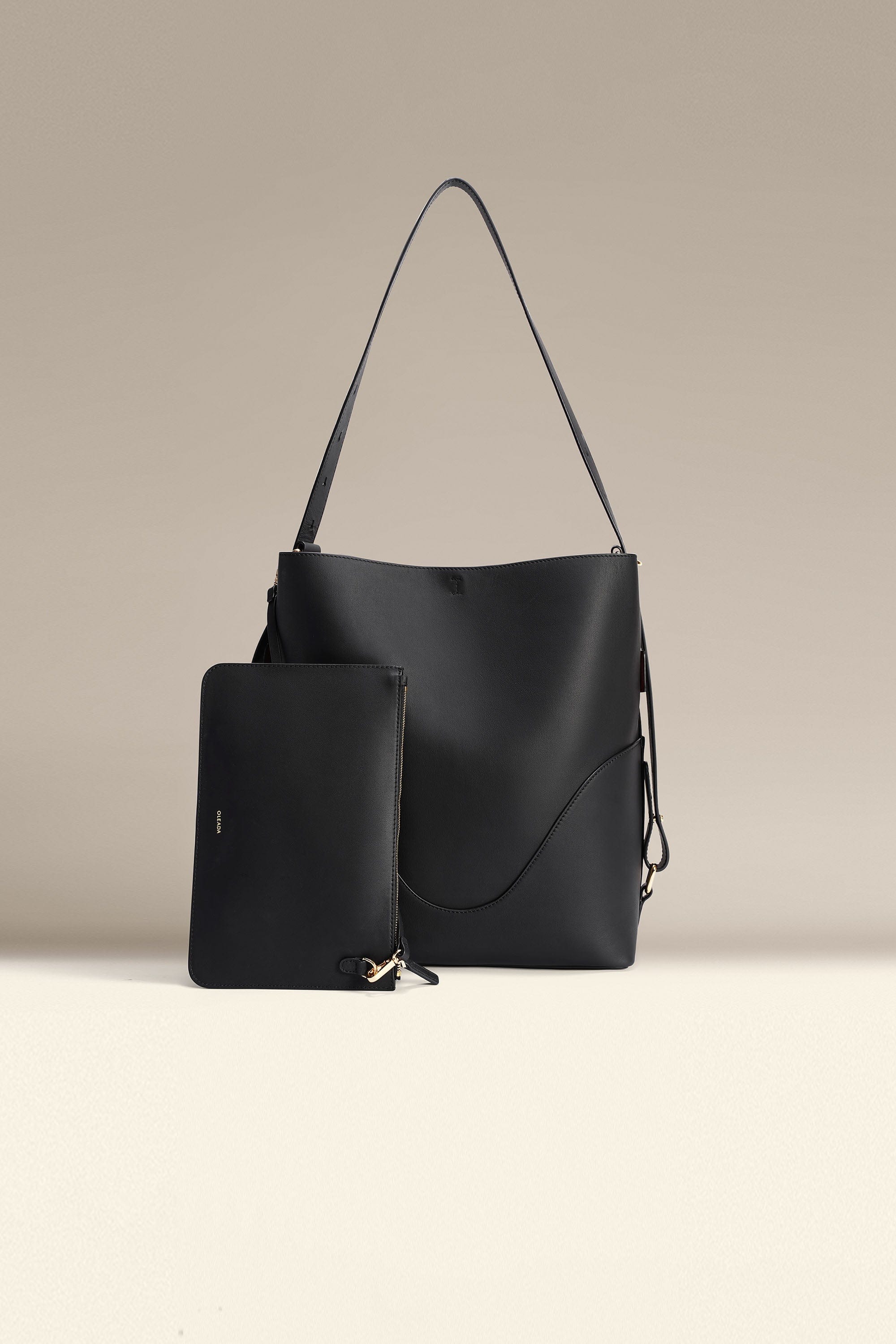 OLEADA NYC Bucket Bag > Leather Tote Bag For Women > Large Capacity Handbag > Convertible To Shoulder Bag > stylish 14 inch laptop bag Color_Onyx Marina Soft Bucket Leather