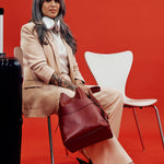 OLEADA NYC Bucket Bag > Leather Tote Bag For Women > Large Capacity Handbag > Convertible To Shoulder Bag > stylish 14 inch laptop bag Color_Scarlet Marina Soft Bucket