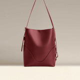 OLEADA NYC Bucket Bag > Leather Tote Bag For Women > Large Capacity Handbag > Convertible To Shoulder Bag > stylish 14 inch laptop bag Color_Scarlet Marina Soft Bucket