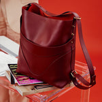 OLEADA NYC Bucket Bag > Leather Tote Bag For Women > Large Capacity Handbag > Convertible To Shoulder Bag > stylish 14 inch laptop bag Marina Soft Bucket