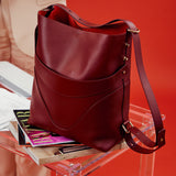 OLEADA NYC Bucket Bag > Leather Tote Bag For Women > Large Capacity Handbag > Convertible To Shoulder Bag > stylish 14 inch laptop bag Marina Soft Bucket