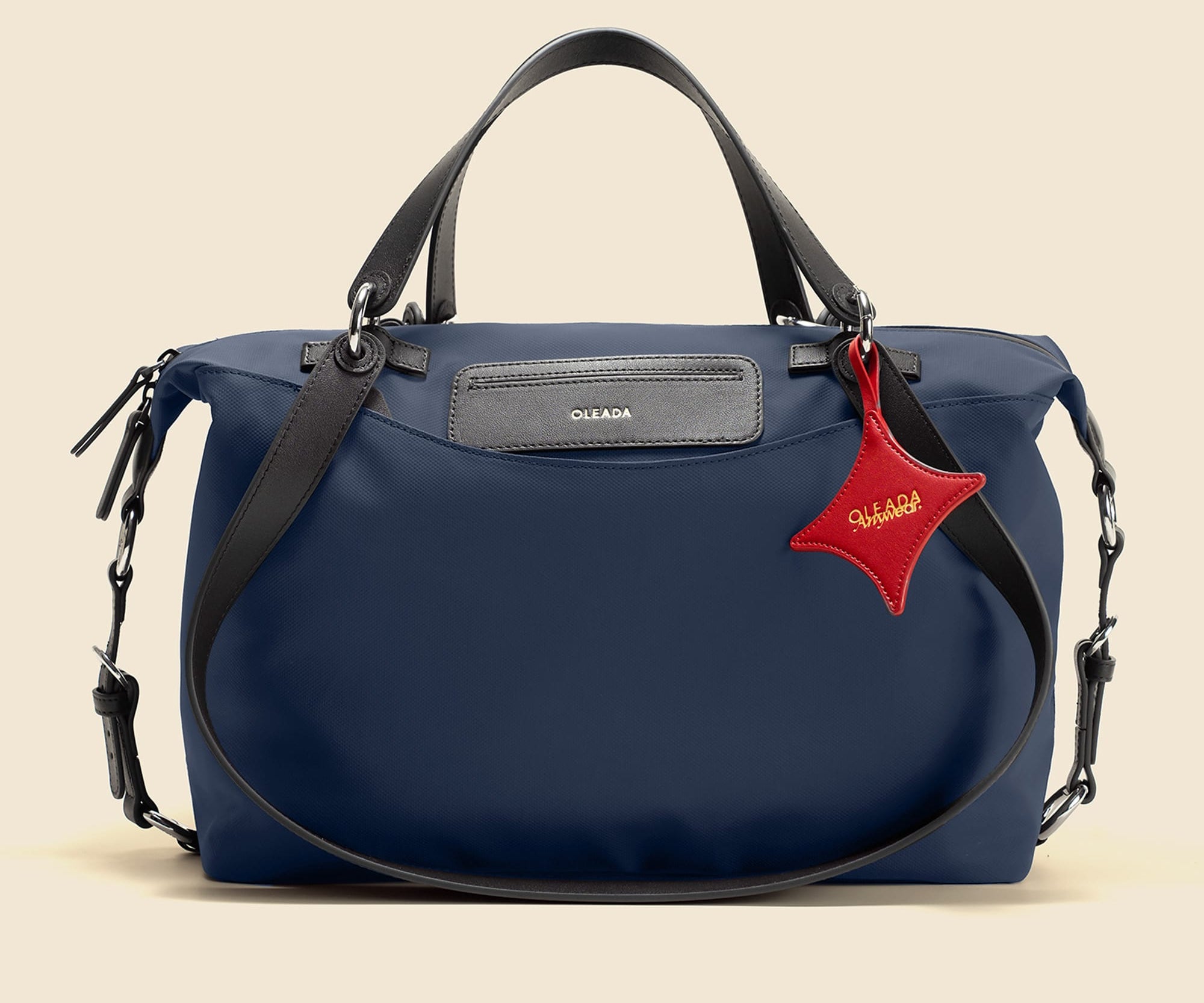OLEADA NYC convertible travel bags > airport tote bags > overnight bags > water-resistant vegan bags > stylish multi-use bags Color_Mykonos AnyWear AnyDuffle - Travel Size
