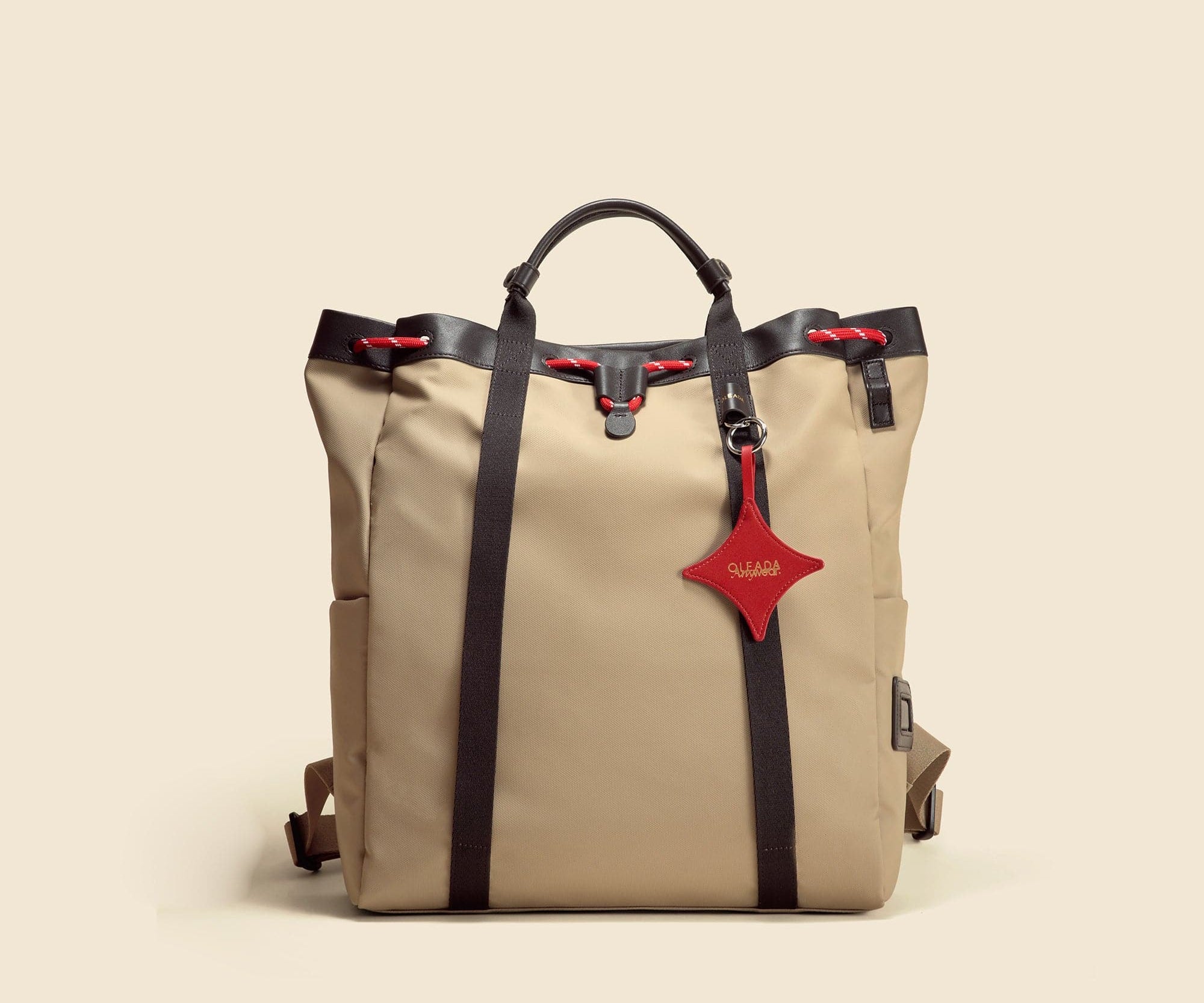 OLEADA NYC convertible travel bags > work-to-travel backpack > commuter bags > water-resistant vegan bags > stylish multi-use backpack Color_Abu Dhabi AnyWear Tennis Backpack