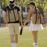 OLEADA NYC convertible travel bags > work-to-travel backpack > commuter bags > water-resistant vegan bags > stylish multi-use backpack Color_Abu Dhabi AnyWear Tennis Backpack