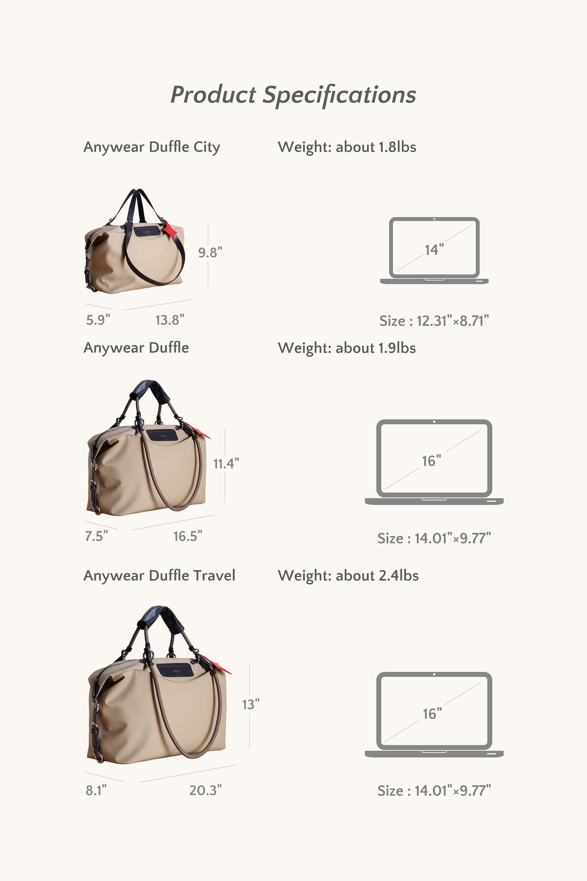 OLEADA NYC Convertible Travel Bags > Work-to-Travel Duffle Bags > Organized Carry Bags > Water-Resistant Vegan Bags > Stylish Multi-Use Bags Color_Tan Anywear AnyDuffle Travel