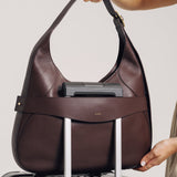 OLEADA NYC Hobo Bag > Leather Hobo Bag For Women > Mini Handbag > Convertible To Shoulder Bag > Fits 14" laptop> Color_Chocolate Marina Hobo