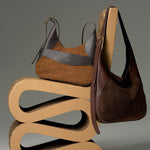 OLEADA NYC Hobo Bag > Leather Hobo Bag For Women > Mini Handbag > Convertible To Shoulder Bag > Fits 14" laptop> Color_Mocha Marina Hobo