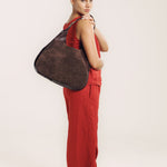 OLEADA NYC Hobo Bag > Leather Hobo Bag For Women > Mini Handbag > Convertible To Shoulder Bag > Fits 14" laptop> Color_Mocha Marina Hobo