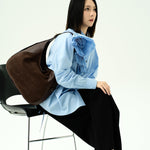 OLEADA NYC Hobo Bag > Leather Hobo Bag For Women > Mini Handbag > Convertible To Shoulder Bag > Fits 14" laptop> Color_Mocha Marina Hobo