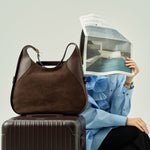 OLEADA NYC Hobo Bag > Leather Hobo Bag For Women > Mini Handbag > Convertible To Shoulder Bag > Fits 14" laptop> Color_Mocha Marina Hobo