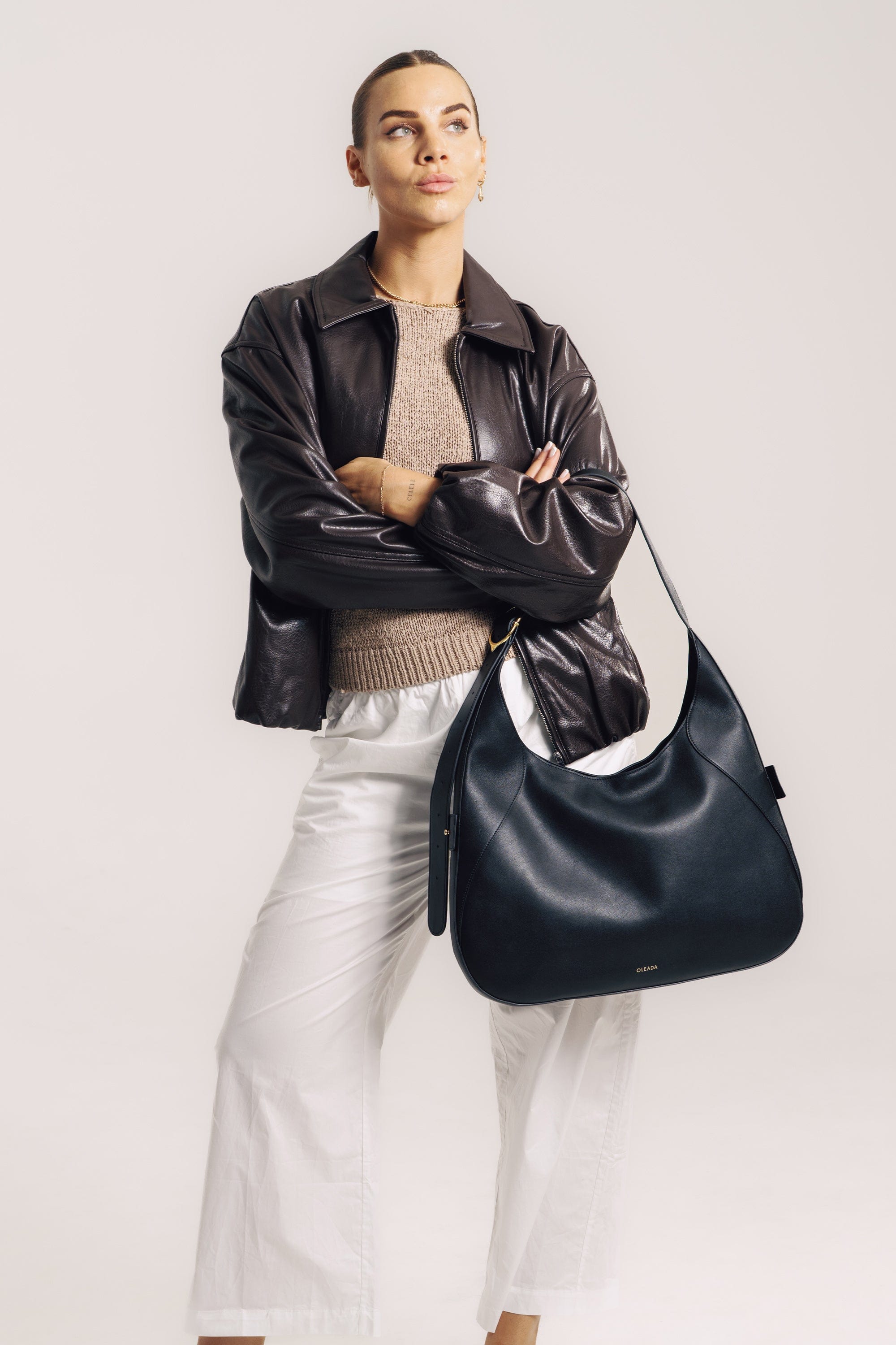 OLEADA NYC Hobo Bag > Leather Hobo Bag For Women > Mini Handbag > Convertible To Shoulder Bag > Fits 14" laptop> Marina Hobo